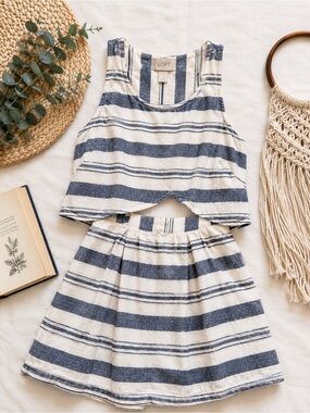 LOFT Girls' Navy and Cream Striped Two-Piece Dress Set